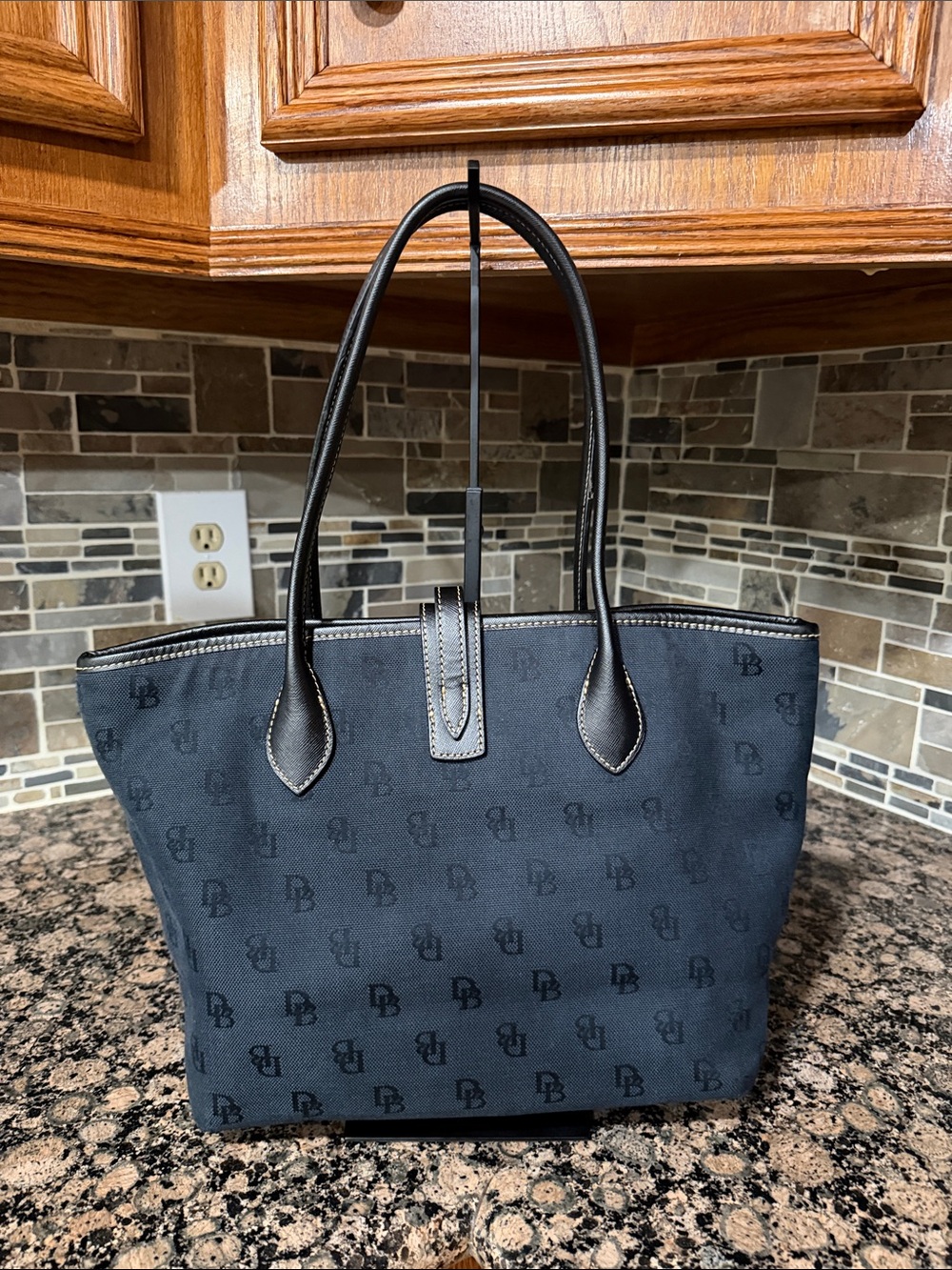 Dooney & Bourke Navy and Black Logo Tote - Picture 4 of 7